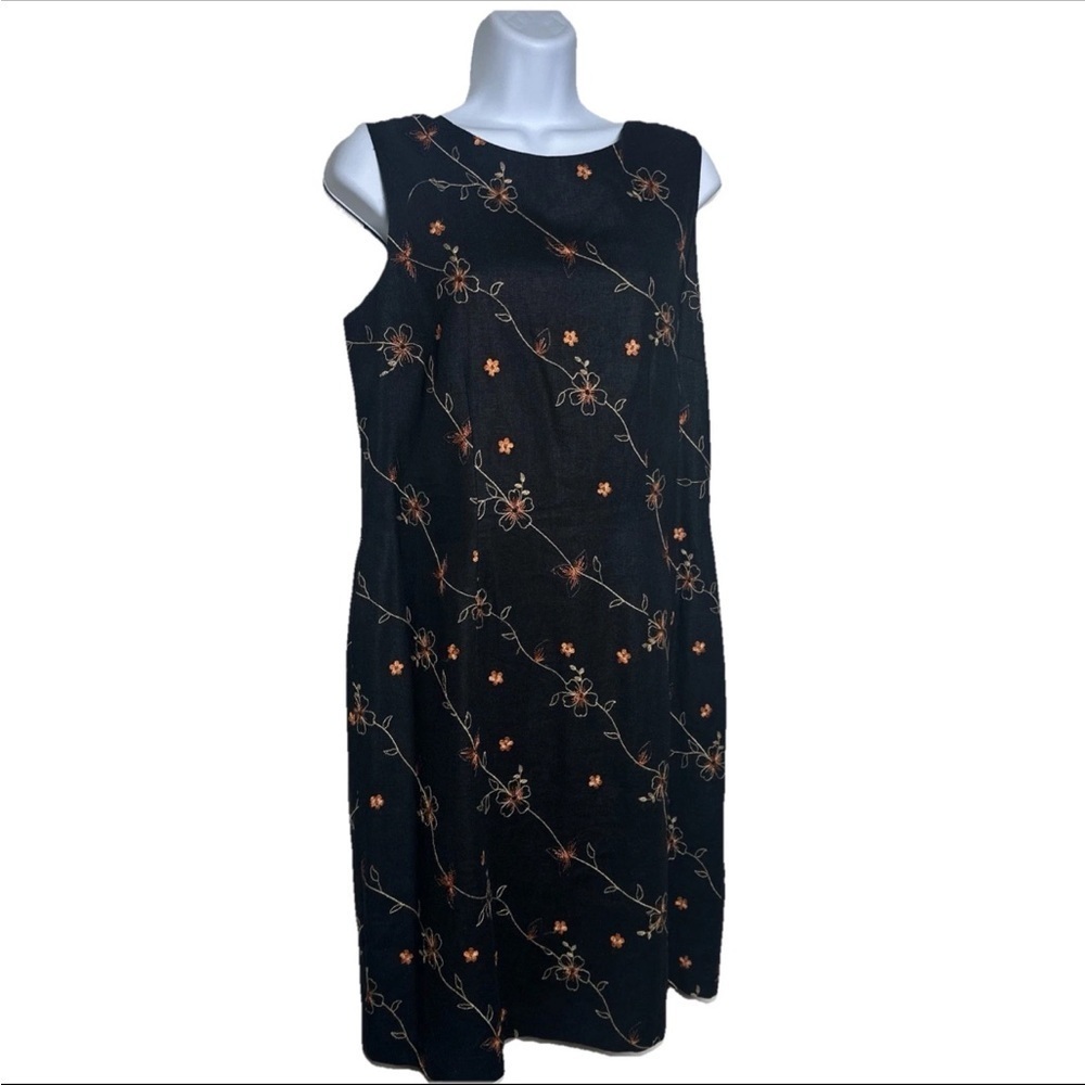 Lapis Anthropolgie Sz 10 Embroidered Dress Sleeveless Linen Vintage Modest